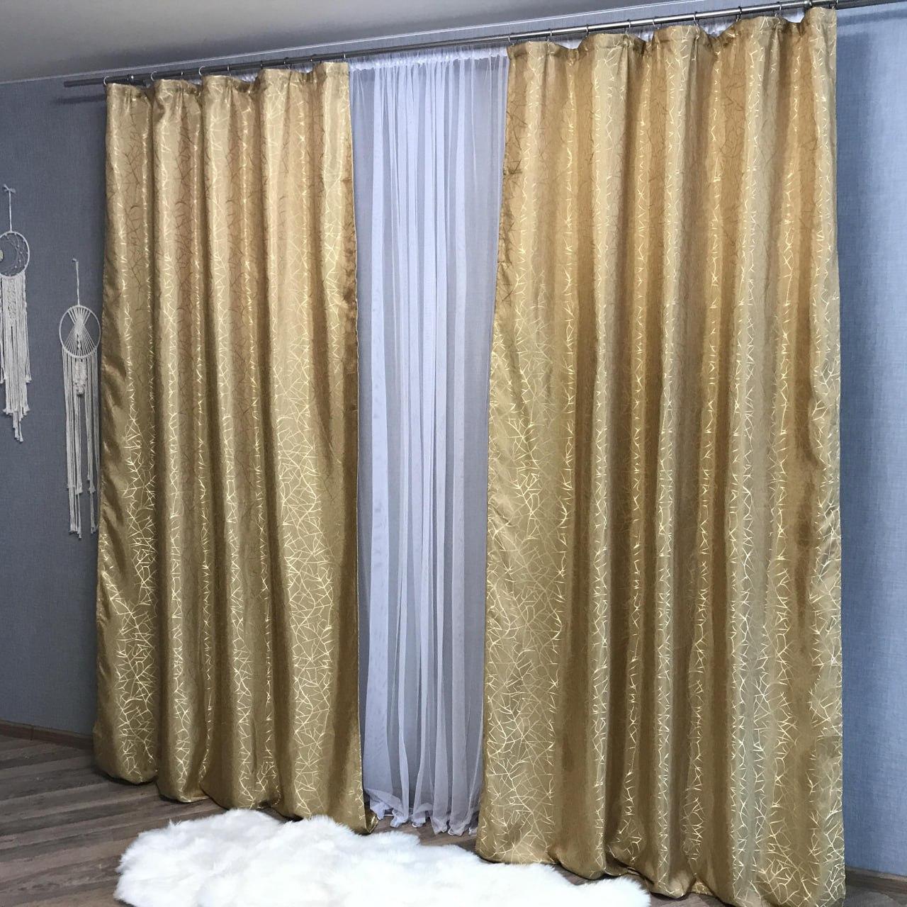 Шторы однотонные мраморные жаккард готовые 2 шт. 2x100x270 см Золотистый (П1Е101108-4)