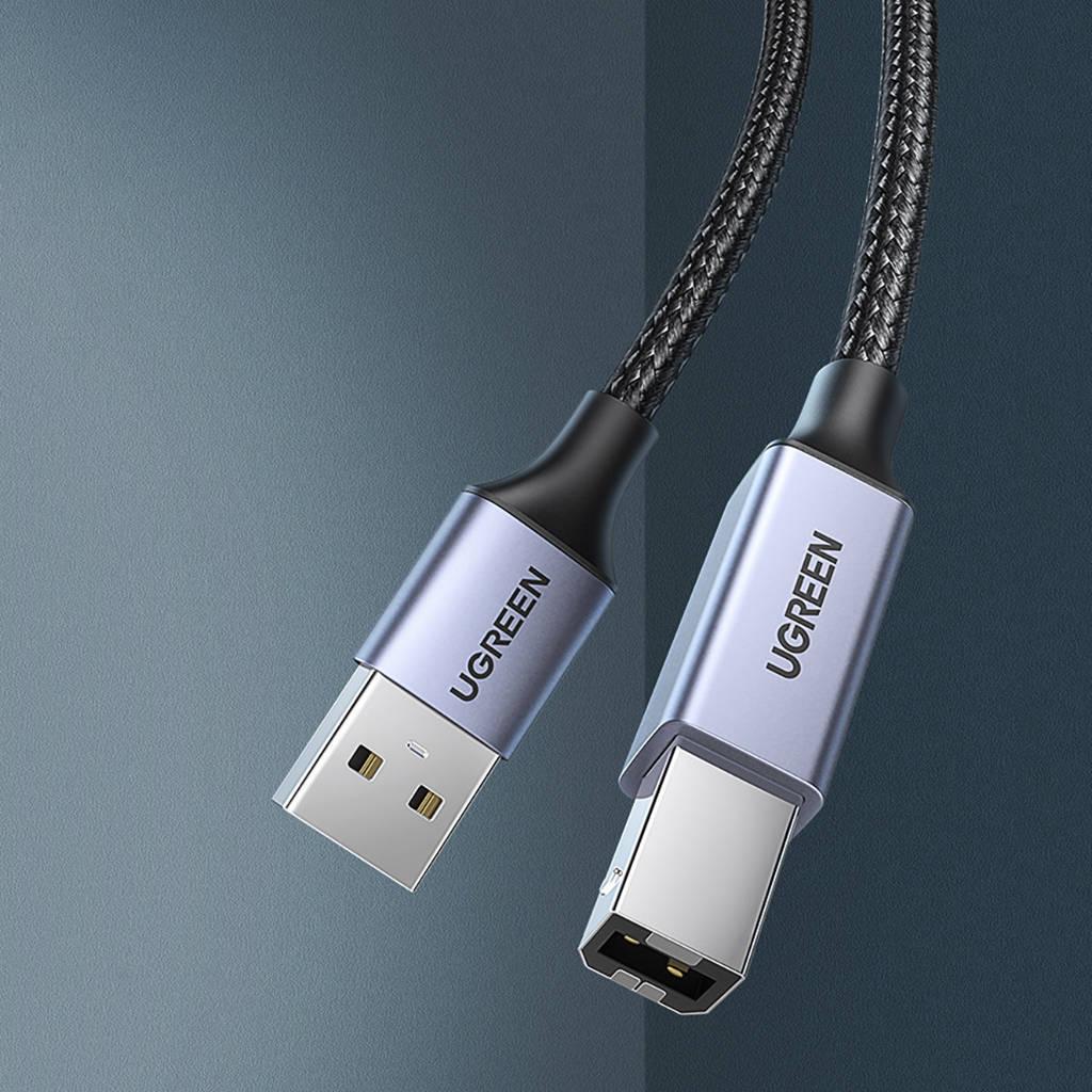 Кабель для принтера UGREEN USB-USB Type-B 2.0 480 Мбіт/с 2A USB-A на USB-B нейлонове обплетення 2 м Чорний (80803) - фото 3