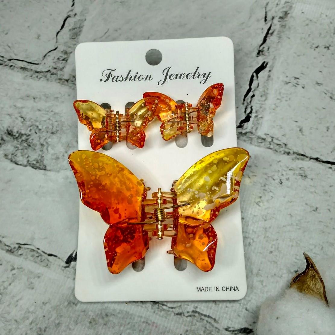 Крабик для волос Бабочки заколка зажим набор из 3 шт. Оранжевый (11418-4)