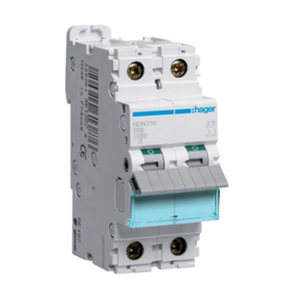 Автоматичний вимикач Hager 2 полюси 16A 10kA тип D NDN216 (73448)