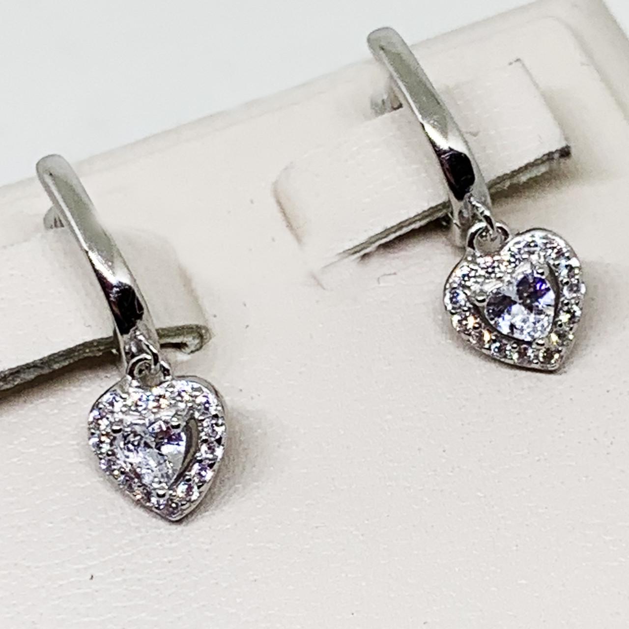 Серьги серебряные Сердечко с кубическим цирконием 3,2 г (1685336599)