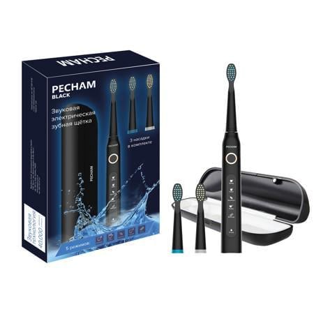 Електрична зубна щітка звукова Pecham Travel 3 насадки Black (4452)