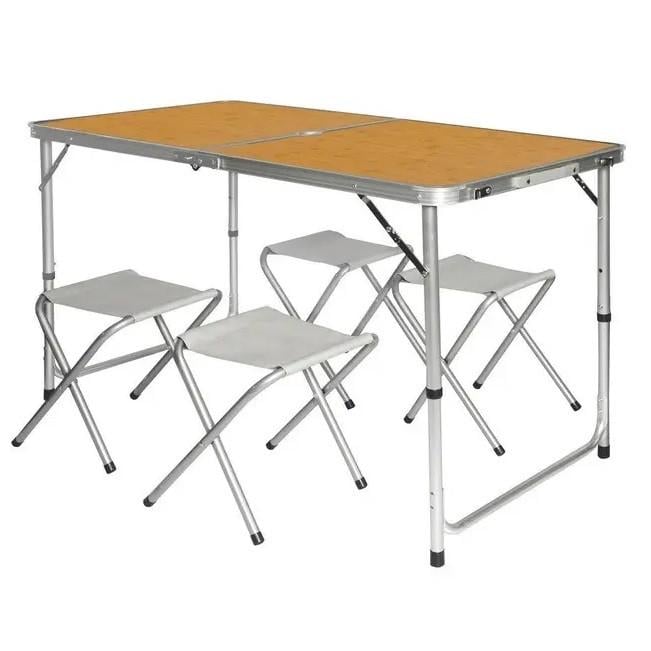 Комплект для пикника раскладной стол с 4 стульями RIAS Folding Table алюминиевый 120х60х70 см Brown (3_05459) - фото 1