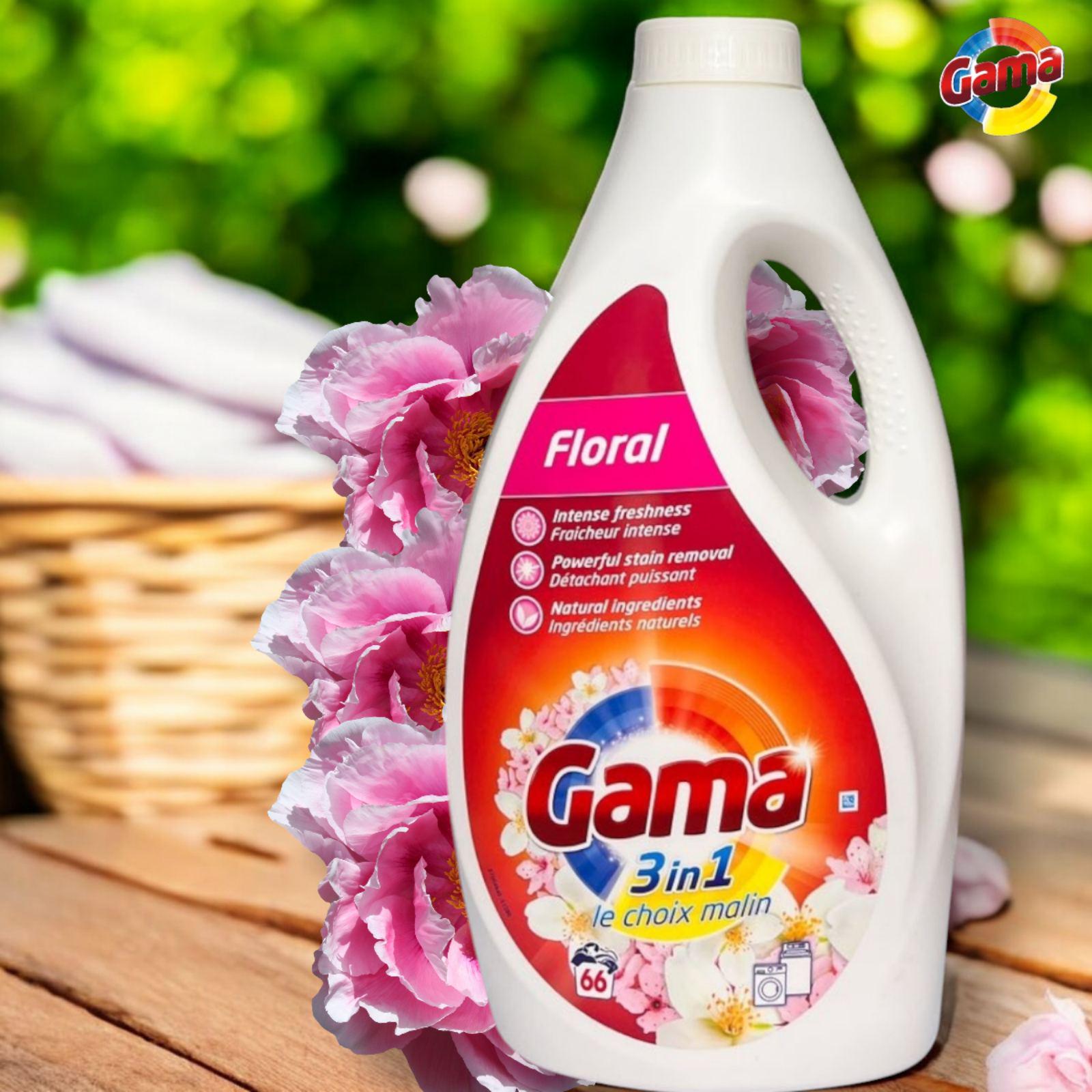 Гель для стирки Gama 3в1 Floral универсальный с цветочным ароматом 66 стирок 3 л - фото 2 Гель для стирки Gama 3в1 Floral универсальный с цветочным ароматом 66 стирок 3 л - фото 2