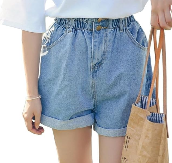 Шорты женские джинсовые высокая талия L Голубой (ШС100А2) - фото 4 Шорты женские джинсовые высокая талия L Голубой (ШС100А2) - фото 4