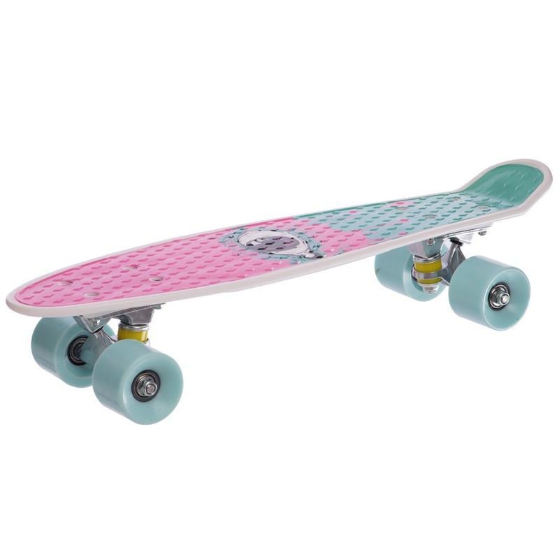 Пенниборд Penny Board HB40 New Скейт со светящимися колесами Розовый/Бирюзовый