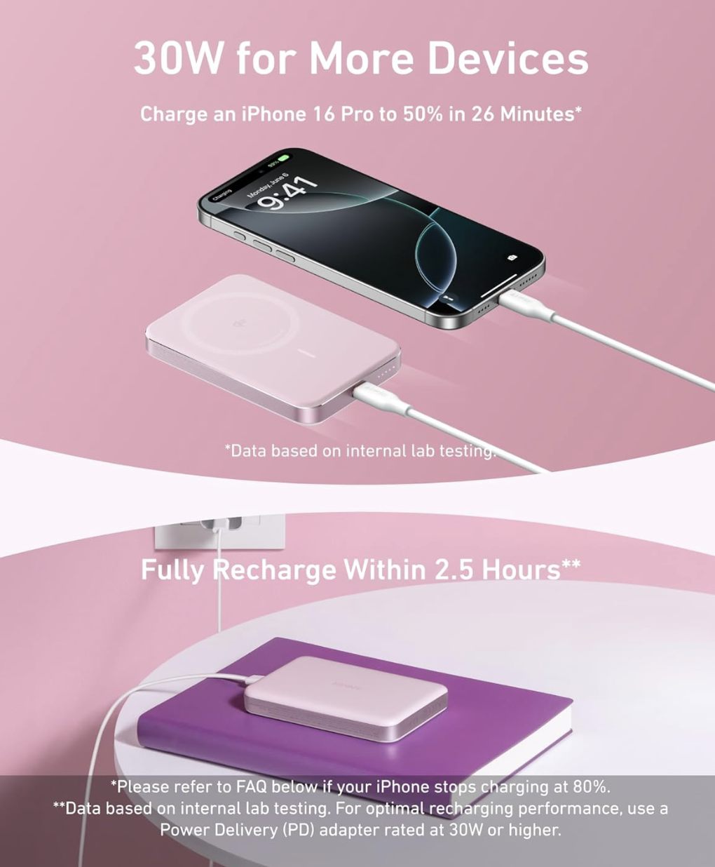 Повербанк Anker Ultra-Slim 10000 mAh MagGo Qi2 15W Pink (2423023383) - фото 4 Повербанк Anker Ultra-Slim 10000 mAh MagGo Qi2 15W Pink (2423023383) - фото 4