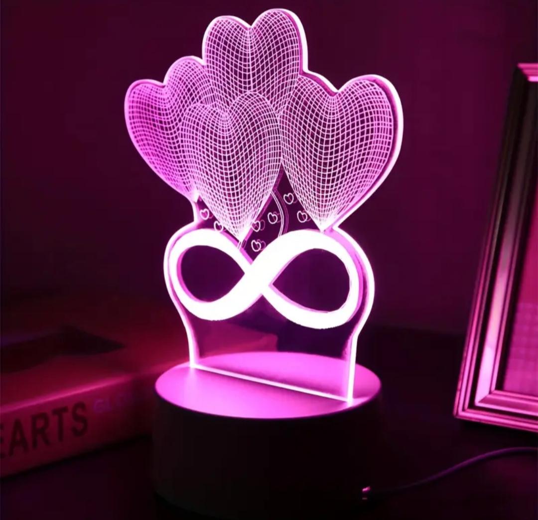 LED-ночник 3D Бесконечная любовь Сердца с розовой подсветкой (27820385)