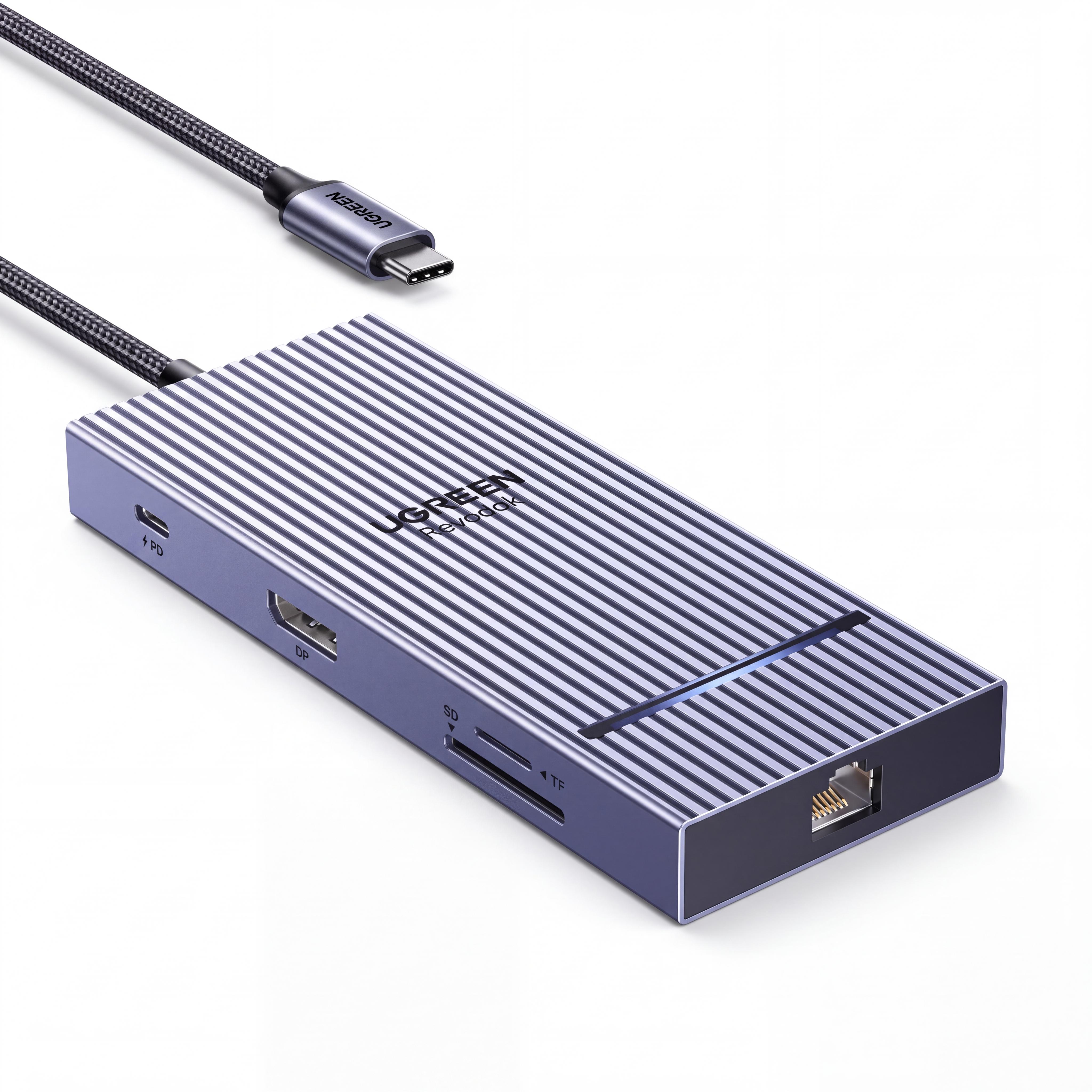 USB-C док-станция UGREEN Revodok CM886 10в1 DP 1.4 до 4K 60 Гц LAN 2.5GbE для видео нужен DP Alt Mode USB до 10 Гбит/с SD/microSD Серый (95614)