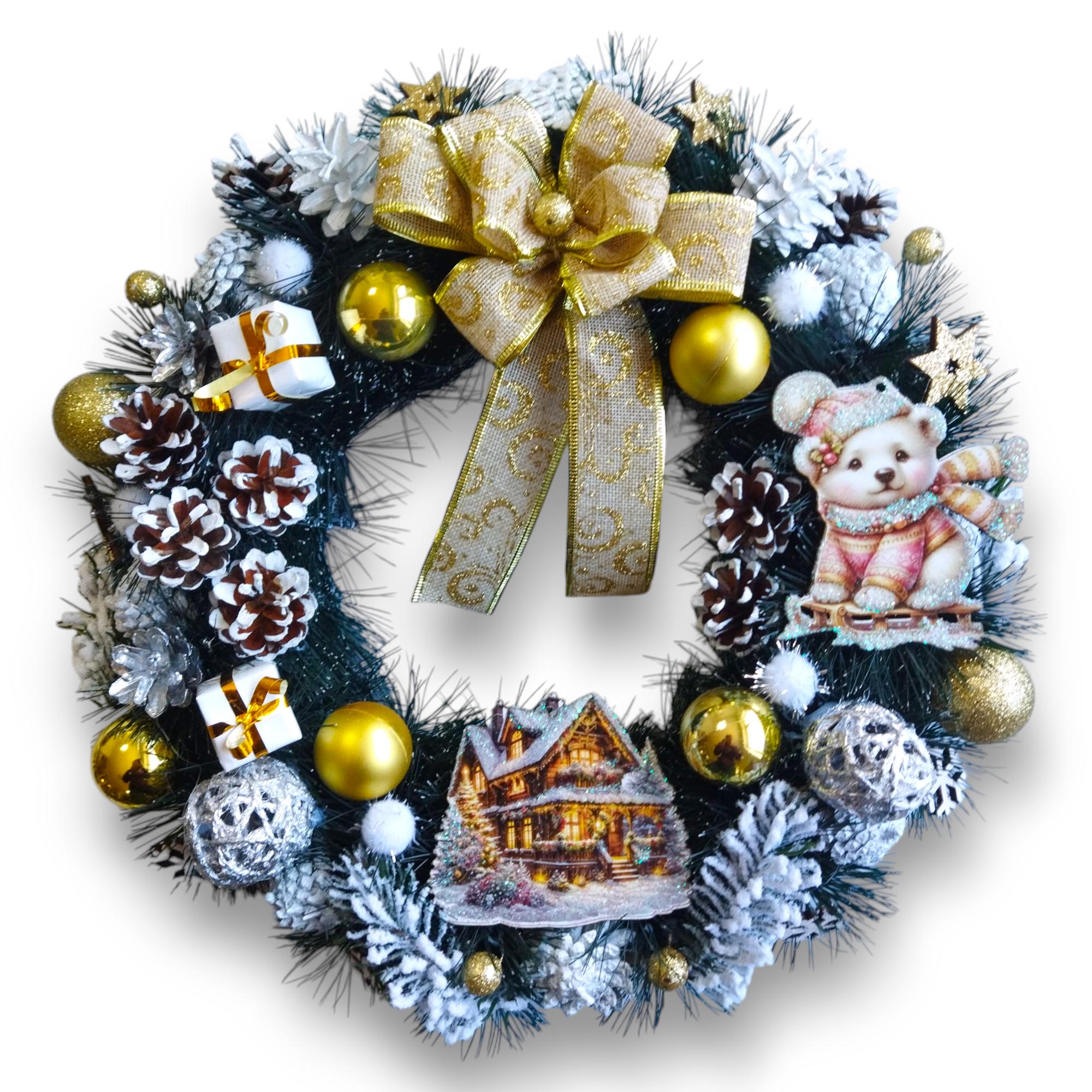 Вінок новорічний Teddy Bear 40 см Різнокольоровий (HC20)