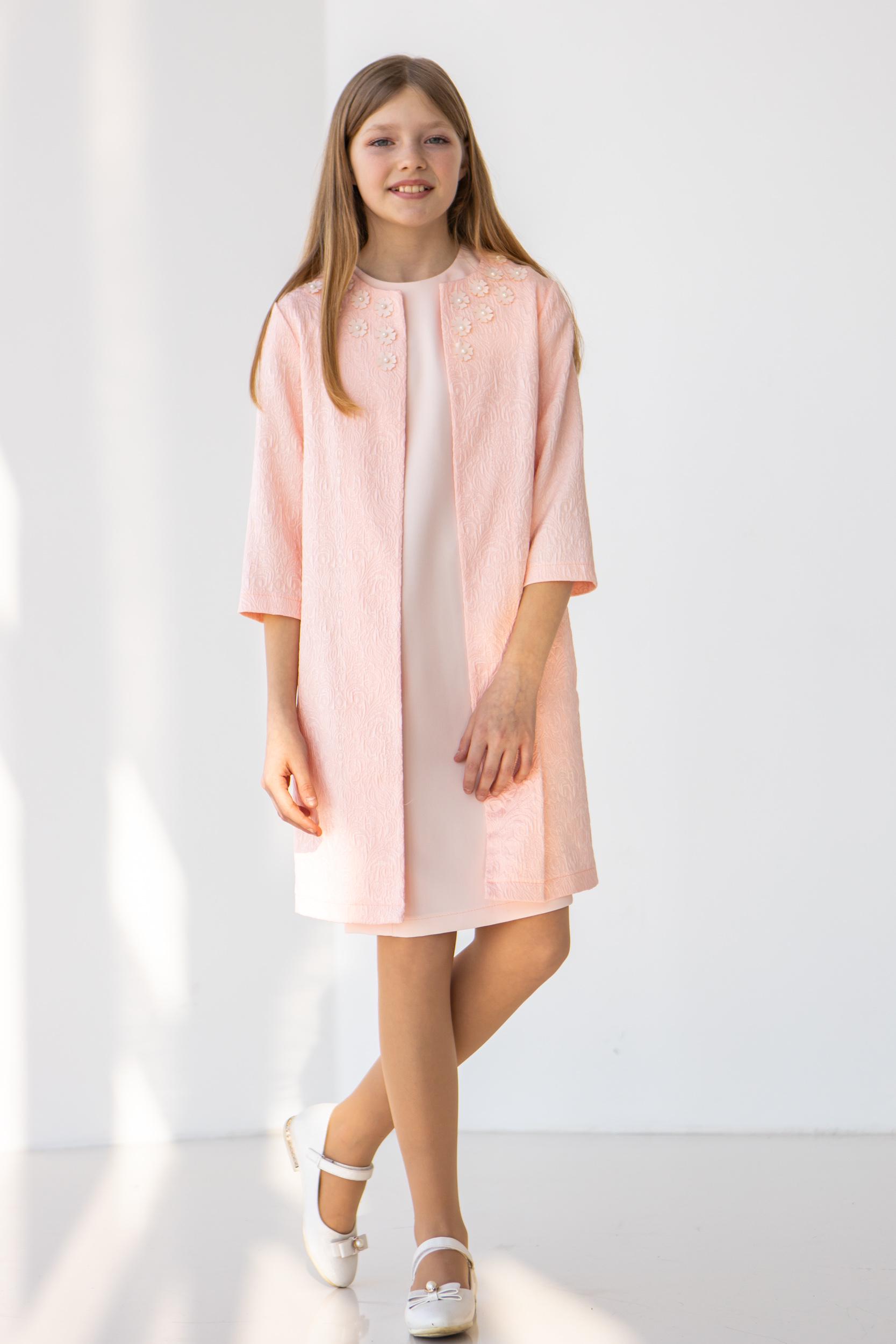 Платье на девочку подростка с жаккардовым кардиганом Diва 146 см Розовый (26002) - фото 1