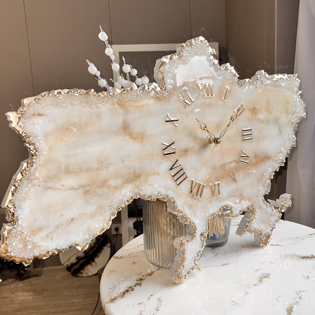 Часы настенные из эпоксидной смолы Карта Украины 50x32 см