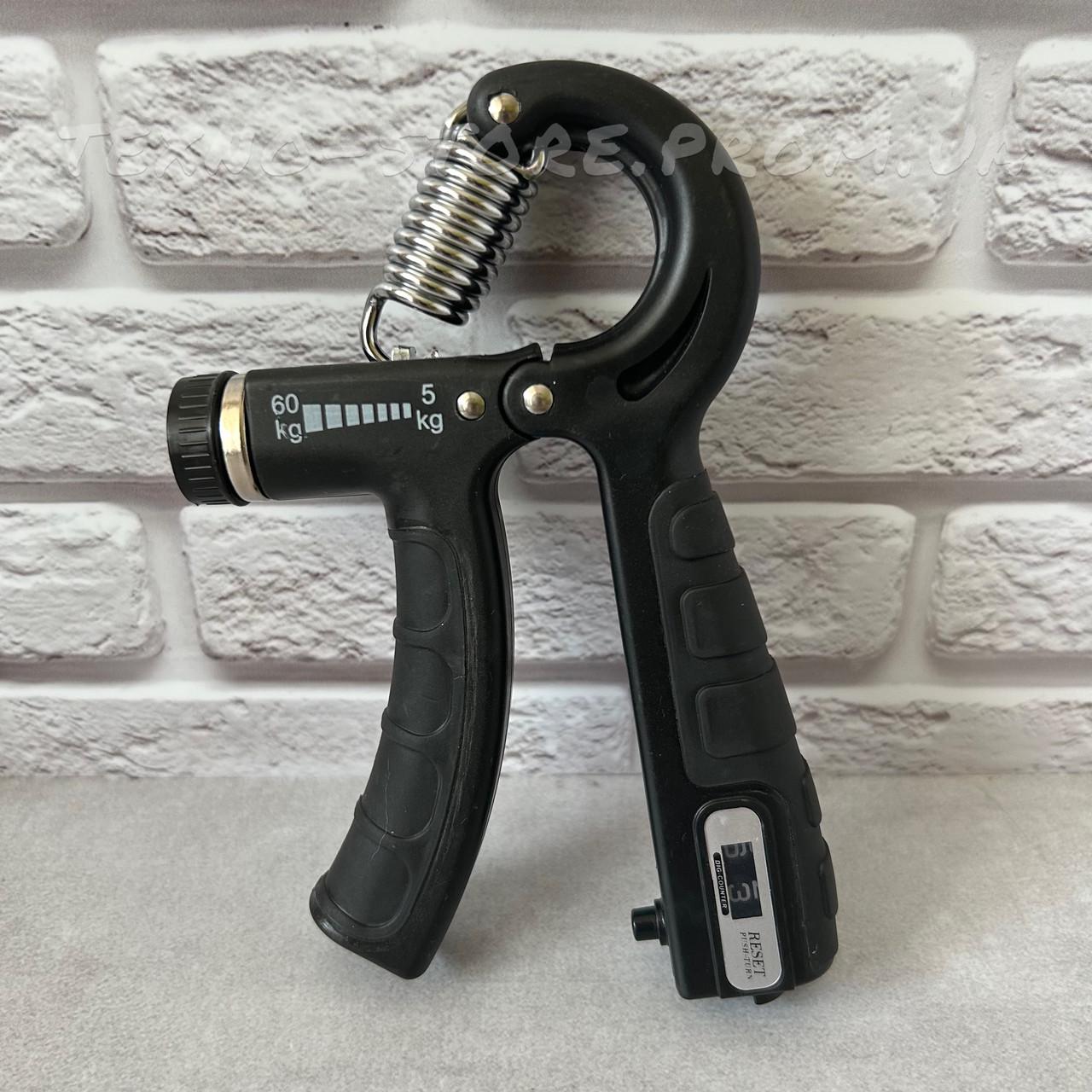 Эспандер кистевой 5-60 кг со счетчиком и регулируемой нагрузкой Черный - фото 5