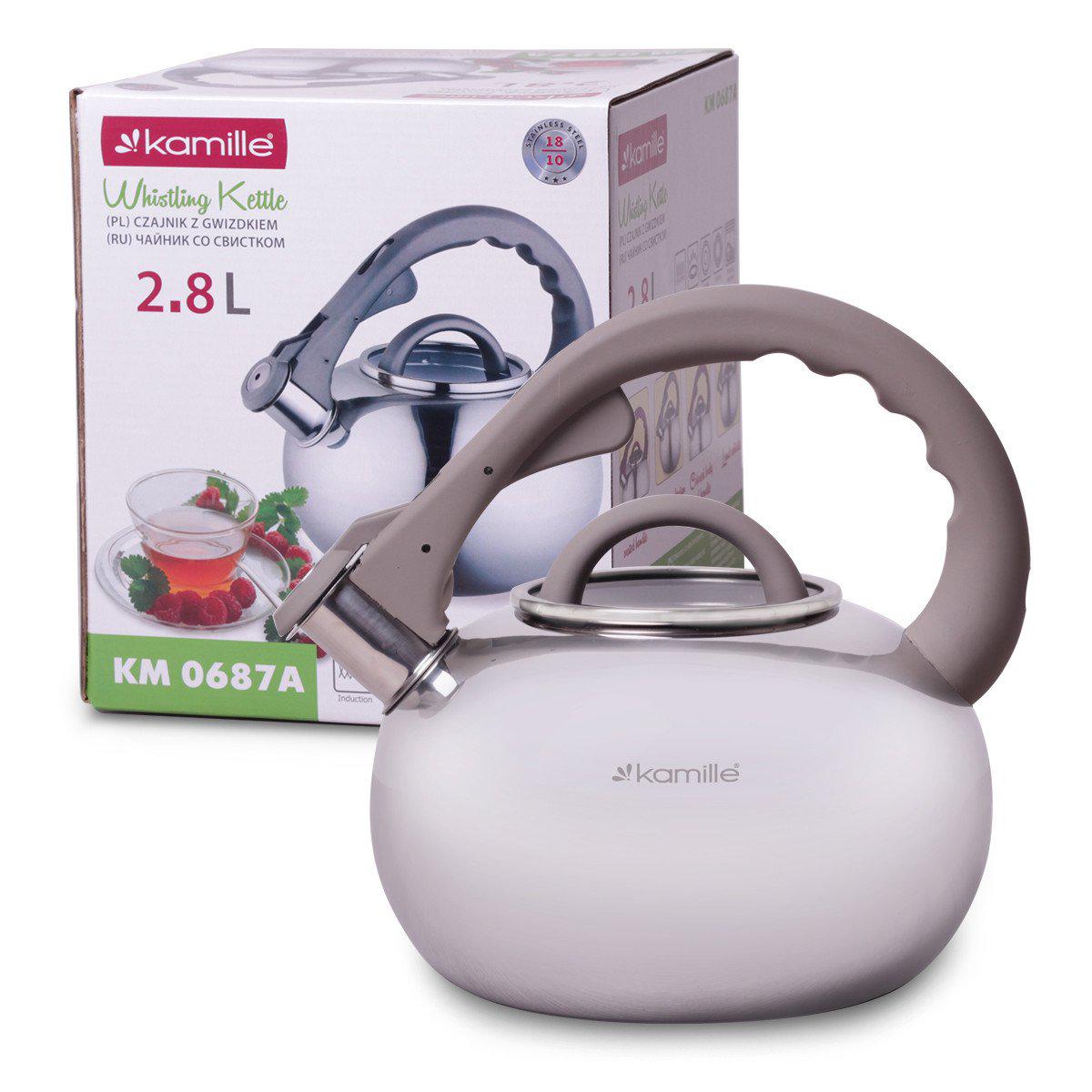 Чайник Kamille 2,8 л со свистком и стеклянной крышкой Серый KM-0687A - фото 4 Чайник Kamille 2,8 л со свистком и стеклянной крышкой Серый KM-0687A - фото 4