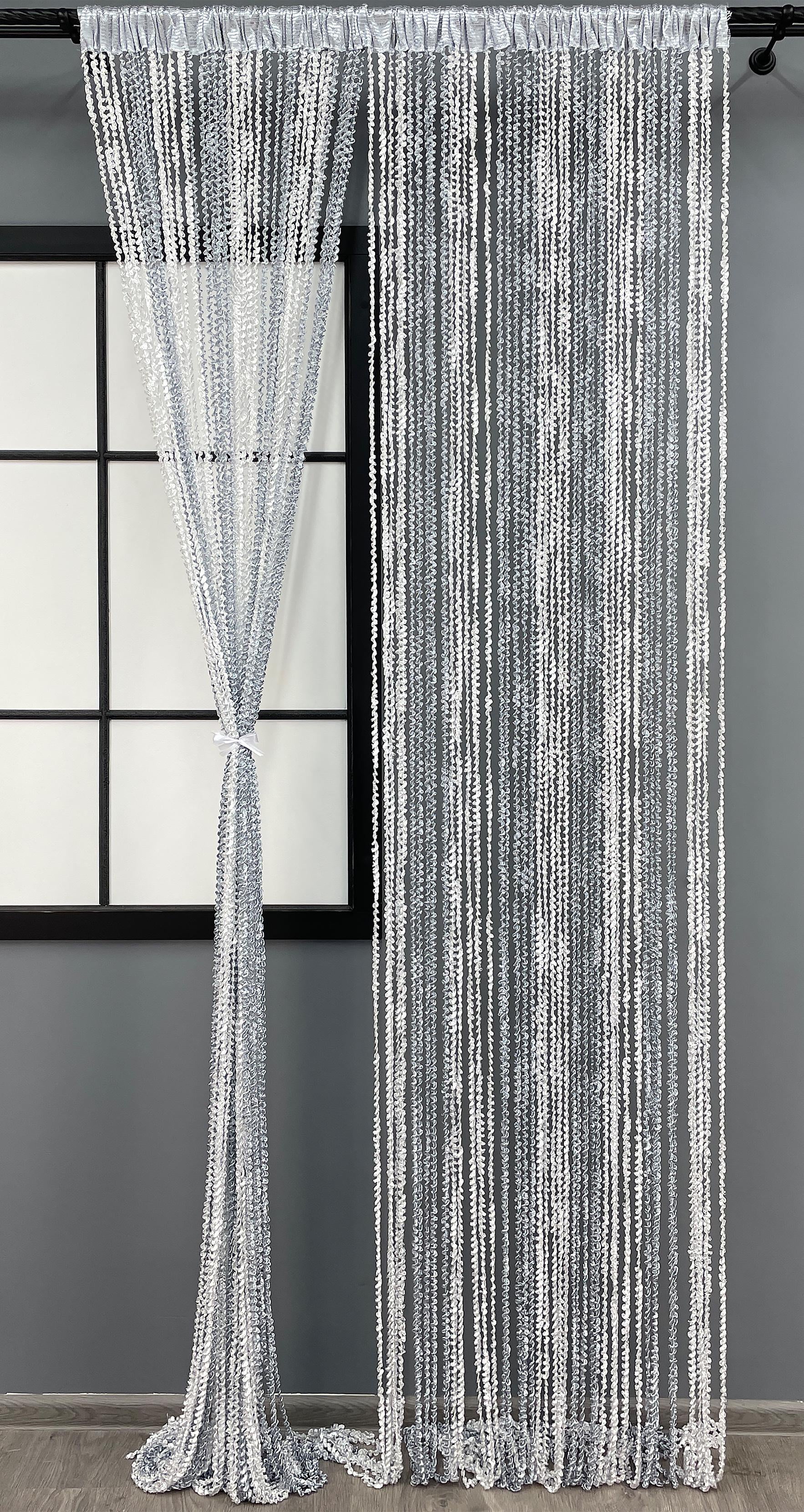 Шторы-нити спираль с люрексом 300х300 см Белый/Серый (61-052)