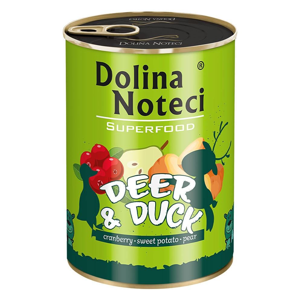 Блок влажного корма для собак всех пород Dolina Noteci Superfood с олениной и уткой 6 шт. 2400 г (1736653166) - фото 1