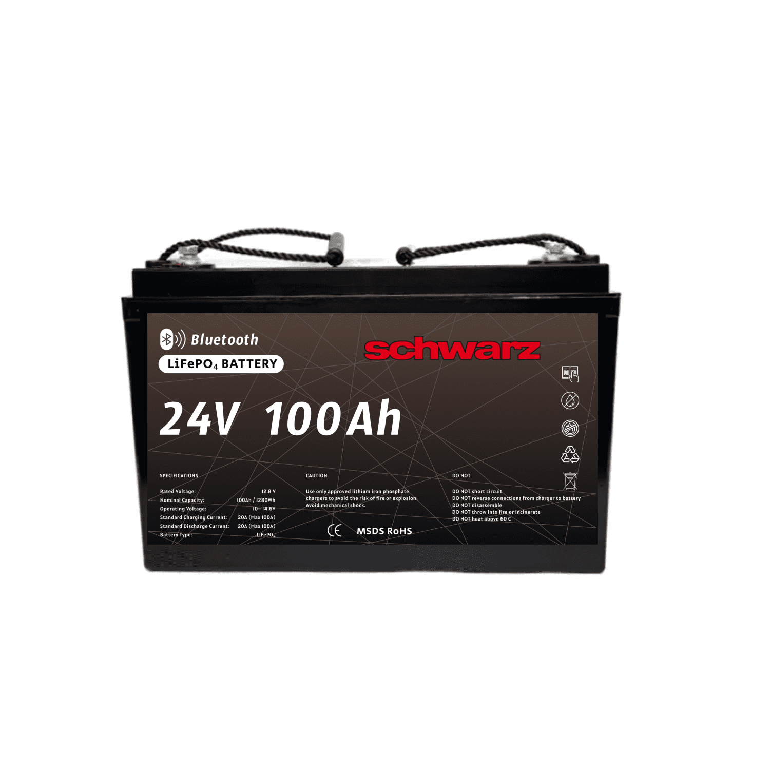 Аккумулятор BMS LiFePo4 Schwarz 25,6 V 100 Ah Bluetooth (14759190)