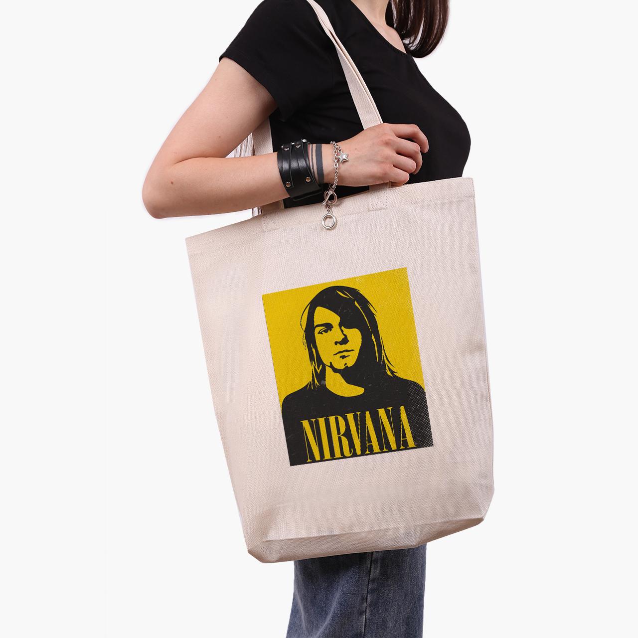 Эко сумка шоппер Kurt Cobain Nirvana 41x39x8 см Бежевый (9227-2970-WTD)