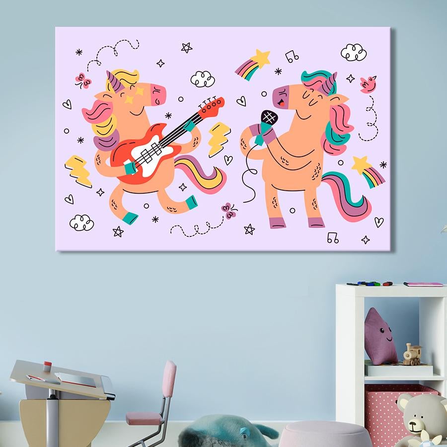 Картина в детскую комнату Единороги-музыканти 51x34 см (A1436-1)