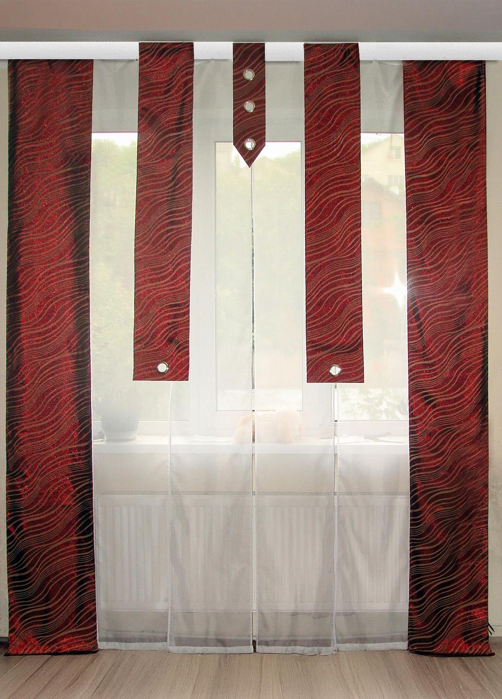 Комплект панельных штор и тюль Firanka Line 9 шт. карниз 210 см Бордовый с белым (20_5т)
