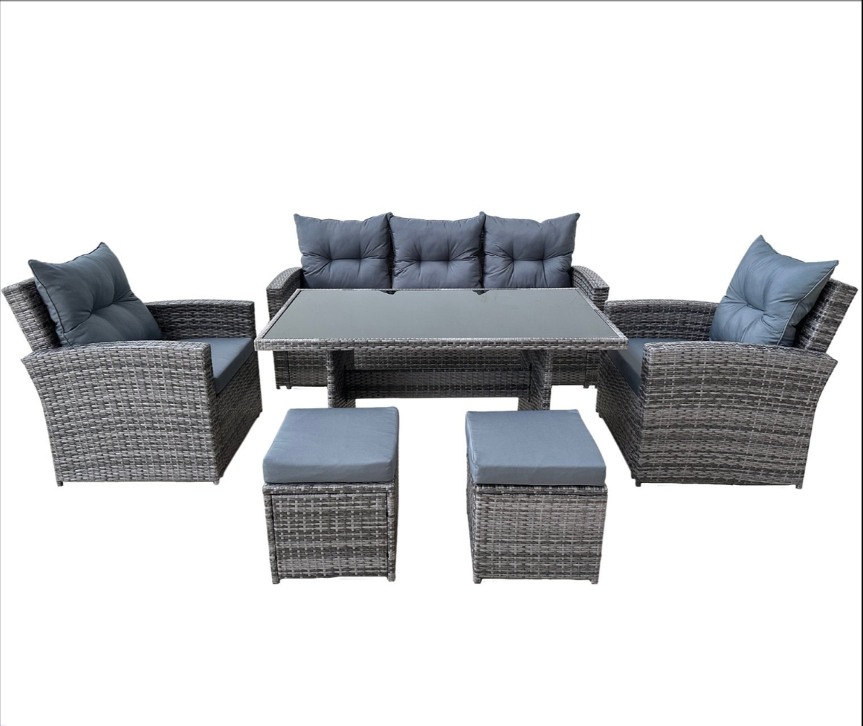 Комплект садовой мебели из ротанга GardenLine ABI3347 MARINNE III диван с подушками/2 кресла/2 пуфа и стол Серый (28398932)