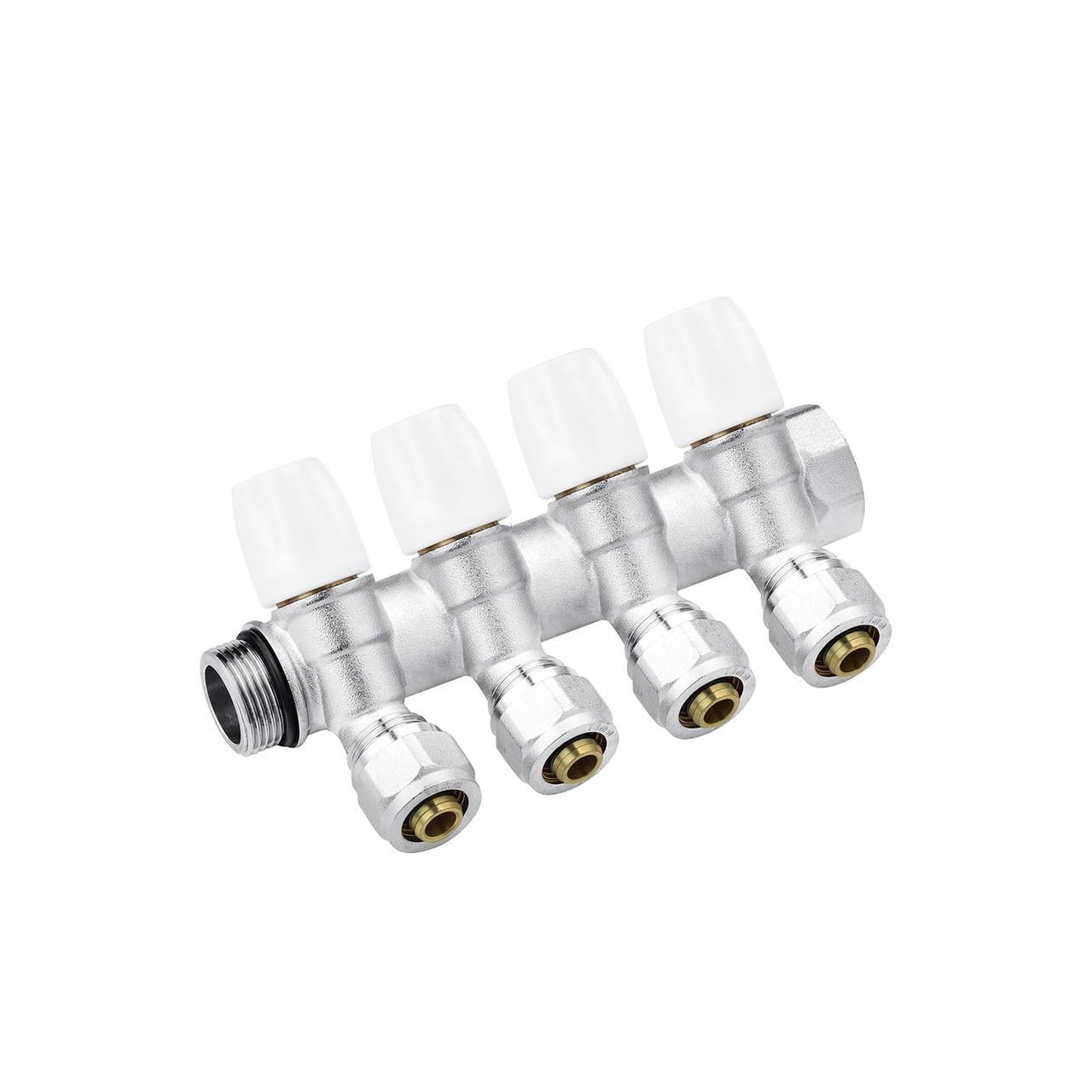 Коллектор с перекрыванием Karro Super на 4 выхода 3/4"x16 ВЗ никелированный KR-17021