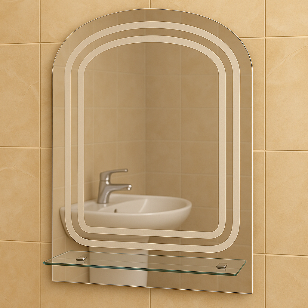 Зеркало арка MPS-75 90х60 см с полкой и пескоструйным рисунком