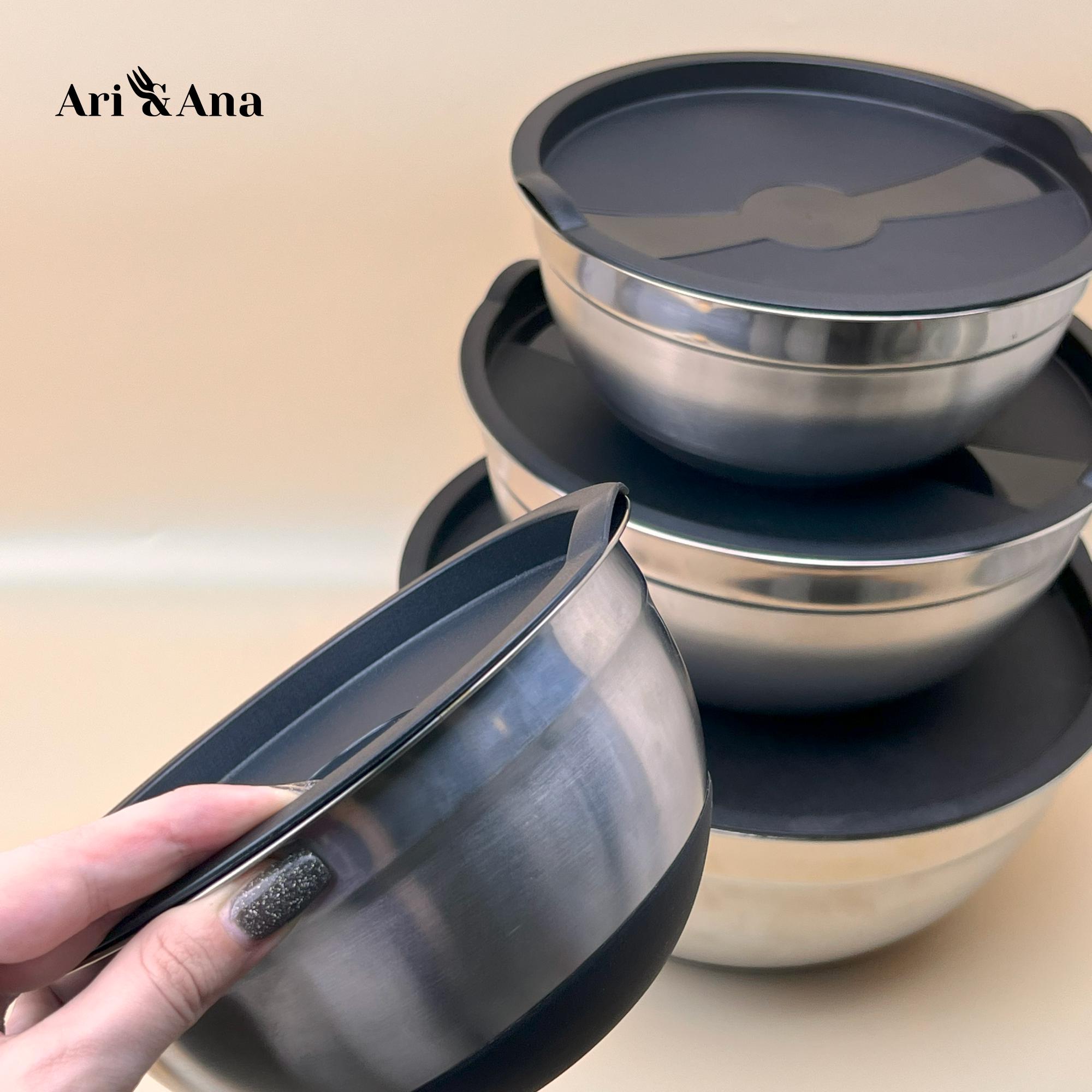 Набір металевих мисок Ari&Ana з силіконовим дном і кришкою 30-16 см 4 шт. Чорний - фото 9 Набір металевих мисок Ari&Ana з силіконовим дном і кришкою 30-16 см 4 шт. Чорний - фото 9