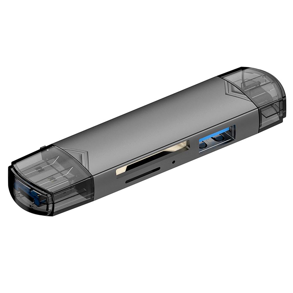 Кардрідер USB Multifunction D-398 6в1 USB Type-C Micro-USB TF SD Gray - фото 2