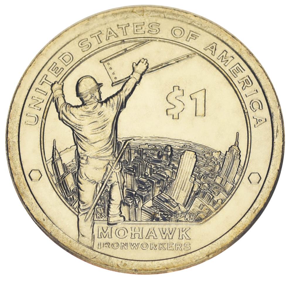 Коллекционная монета США 1 доллар 2015 D UNC Сакагавея Коренные американцы Рабочие Мохоки (KM#603)