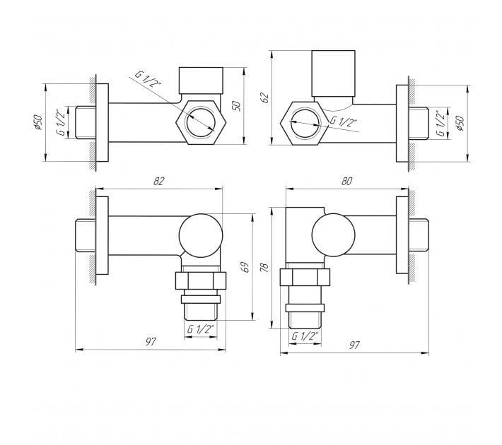 Набір кутових кранів Solomon TEN 7777 1/2" з американкою Black - фото 7 Набір кутових кранів Solomon TEN 7777 1/2" з американкою Black - фото 7