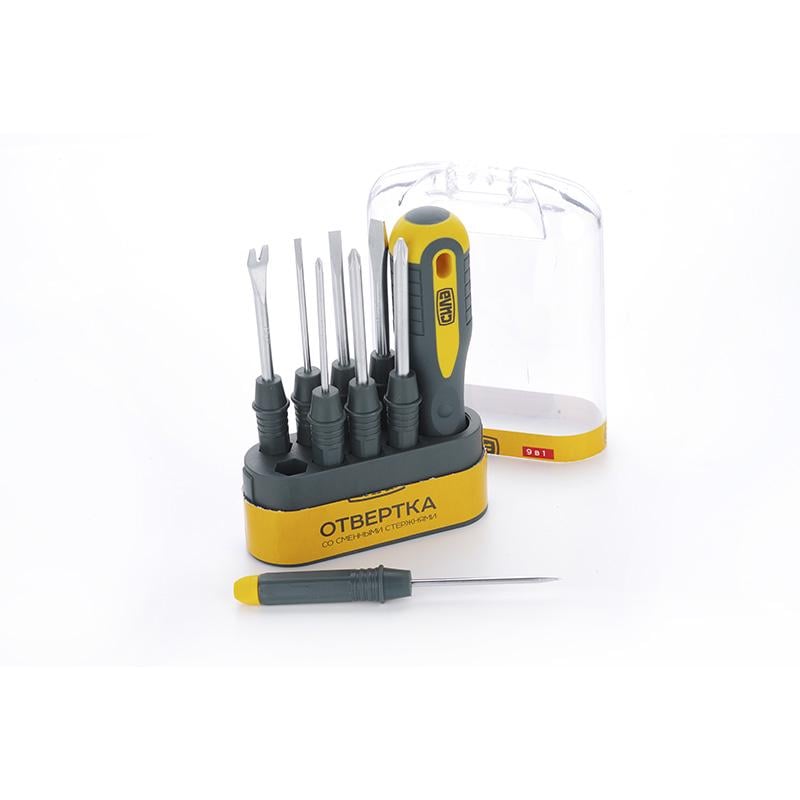 Отвертка Сила со сменными стержнями в пластиковом кейсе CrV 9в1 (302023)