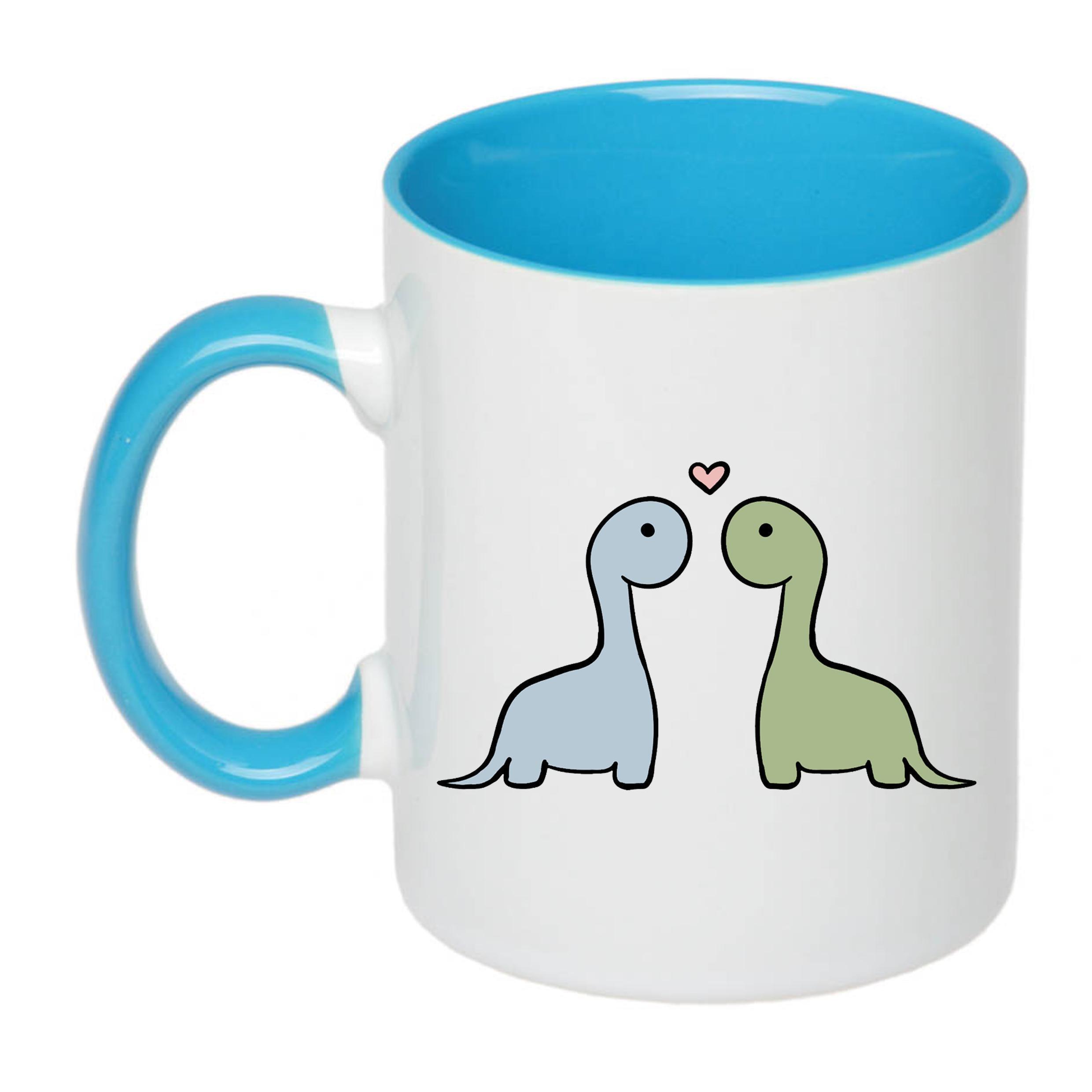 Чашка с печатью Влюбленные динозаврики 330 мл Голубой (22042)