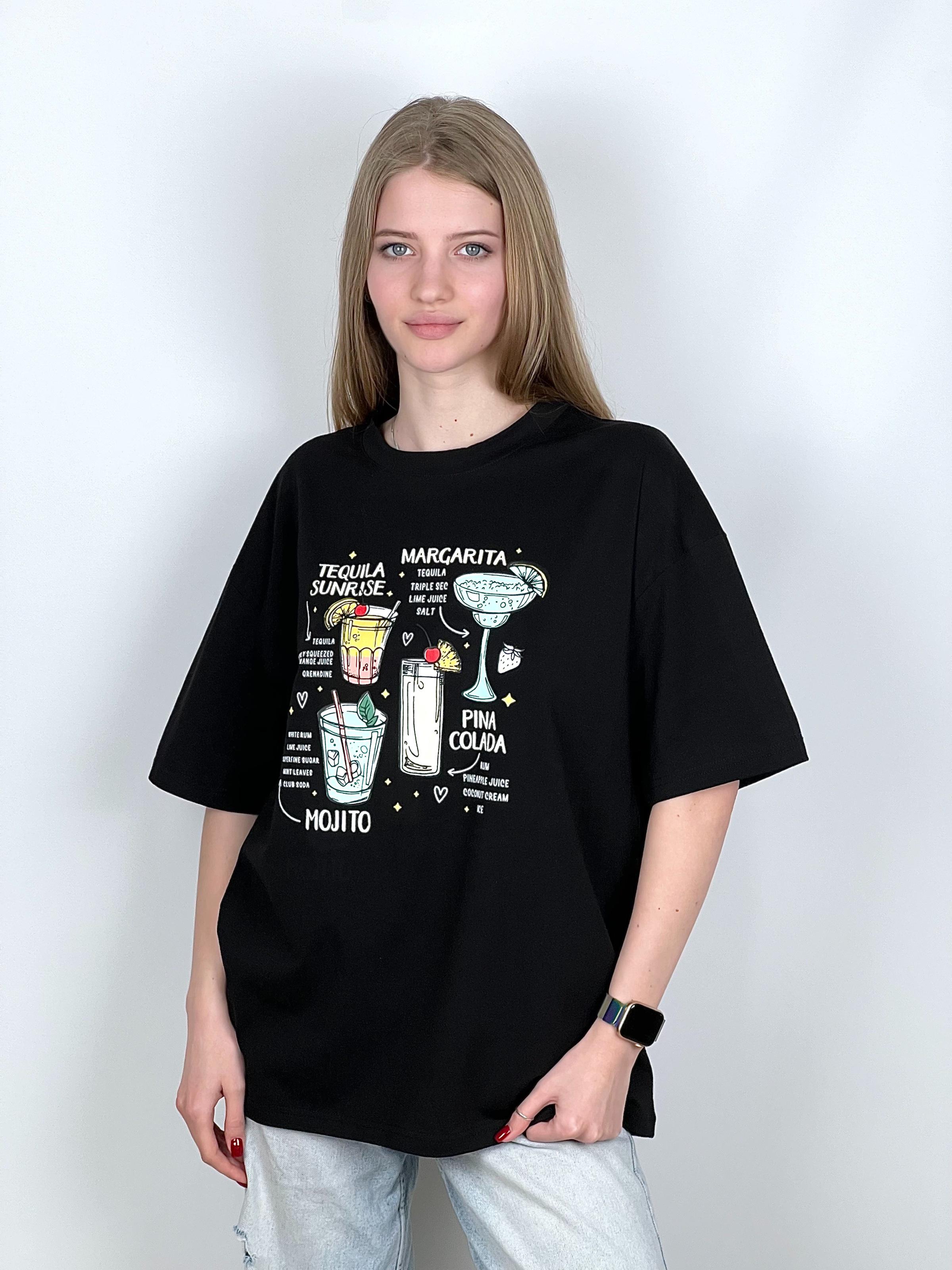 Футболка женская Коктейли OS Черный (#25163) - фото 4 Футболка женская Коктейли OS Черный (#25163) - фото 4