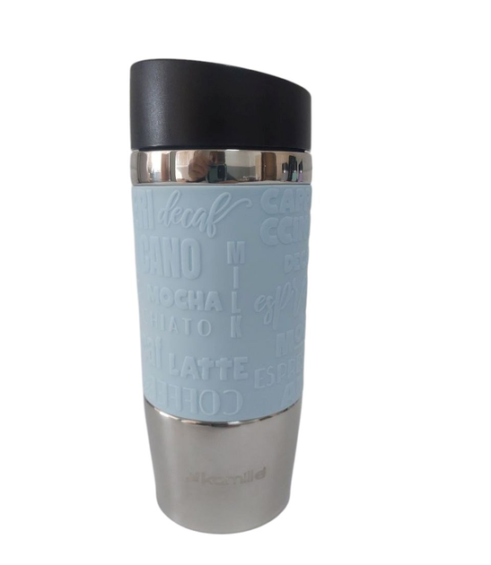 Термокухоль з TPR-вставкою Kamille KM-2152 з нержавіючої сталі 280 мл Сталевий/Блакитний (150-84-2152)