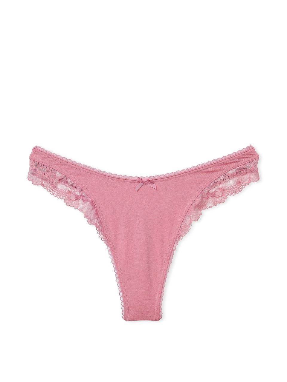 Трусы женские Victoria's Secret Stretch Cotton Lace-Trim High-Leg XS Розовый (15397514) - фото 3