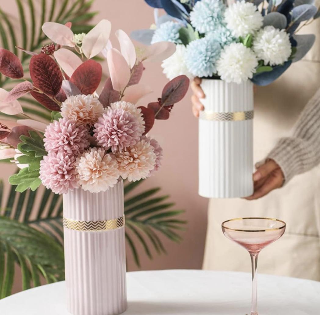 Ваза керамическая с золотой отделкой 22 см Белый (80001) - фото 6