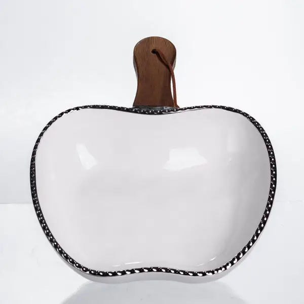 Тарелка для сервировки фарфоровая с деревянной ручкой 700 мл Серебристый (147-107-ZJH-14-4) - фото 4