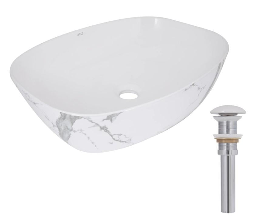 Раковина накладная прямоугольная Qtap Cardinal с донным клапаном Marble (QTCAR188MR49826)