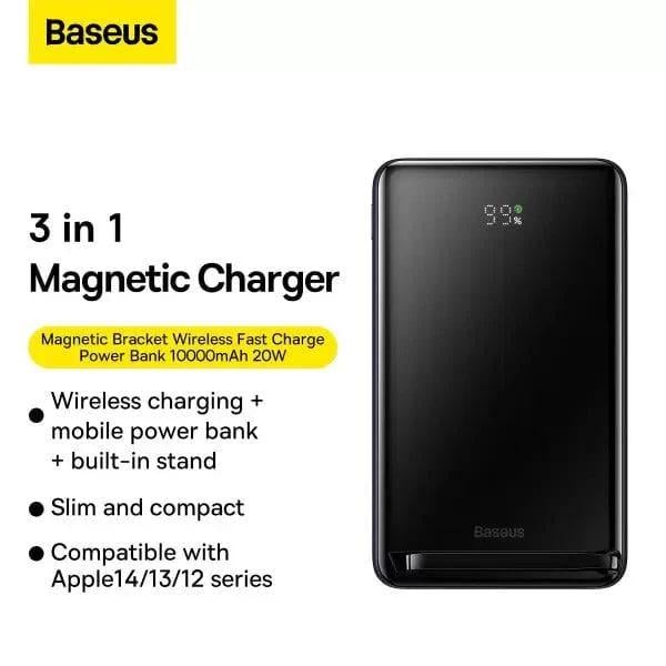 Павербанк з бездротовою зарядкою BASEUS Magnetic Bracket Wireless Fast Charge 10000 mAh 20W 3A QC3.0+PD3.0 Black - фото 13