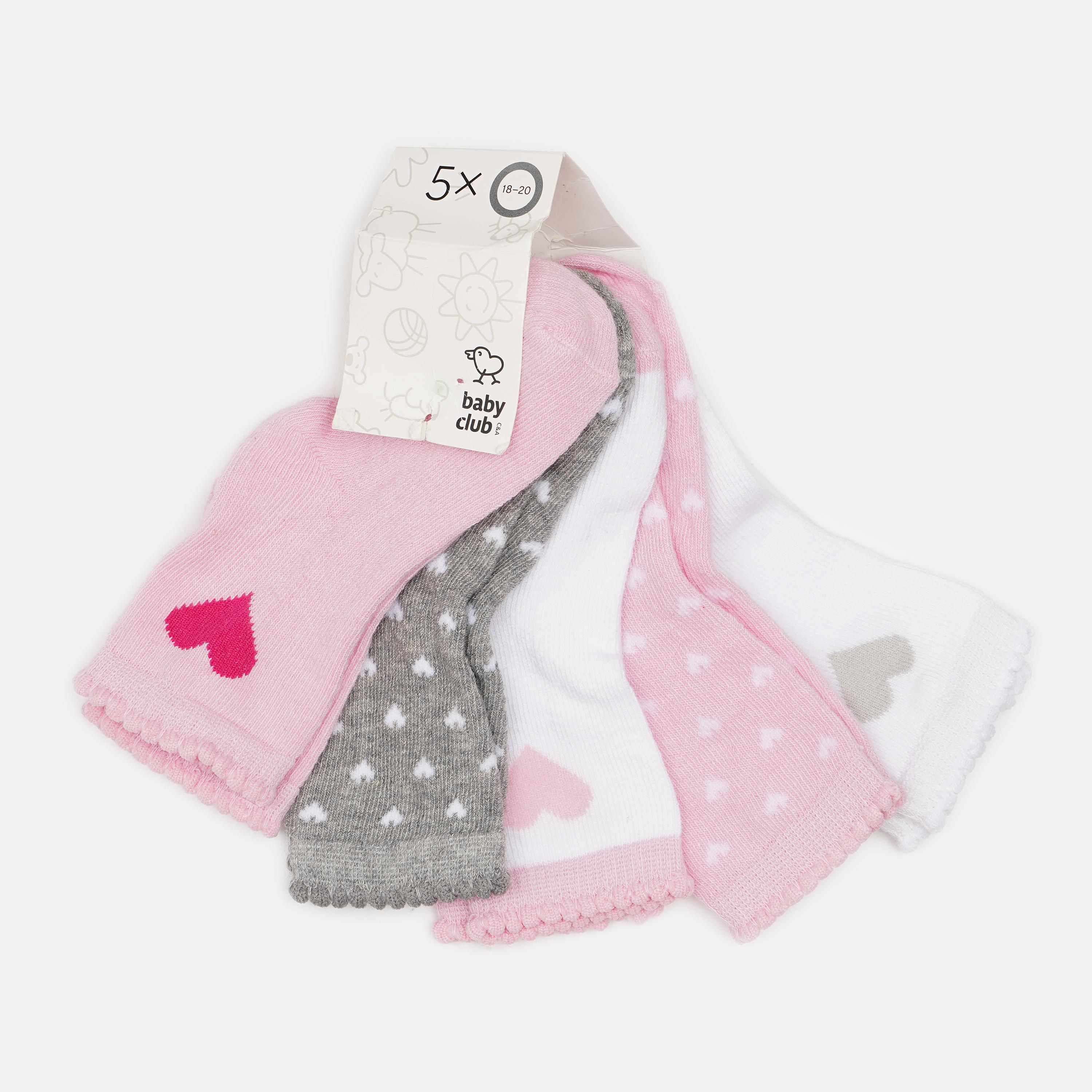 Носки C&A 5 пар р. 18-20 Белый/Серый/Розовый (3181279840605)