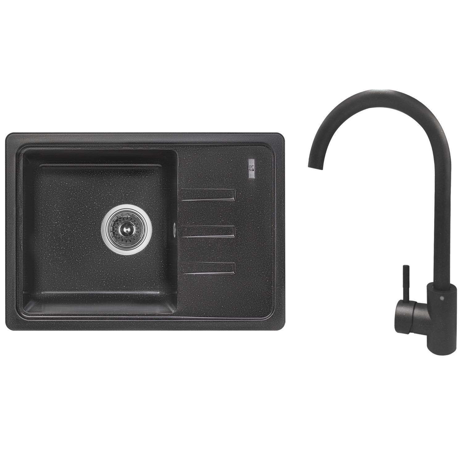 Мийка для кухні Lidz LIDZBLM1462043520045296 гранітна із сифоном 620x435 мм Чорний (193695)