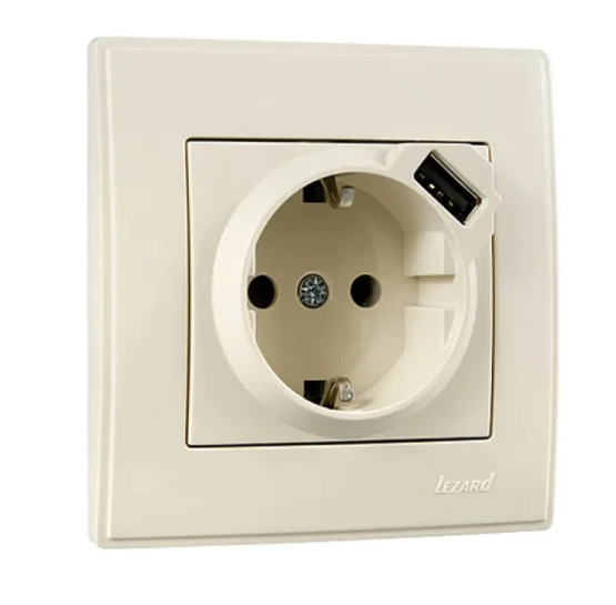 Розетка одинарная Lezard Lesya USB с заземлением Кремовый (26397334)