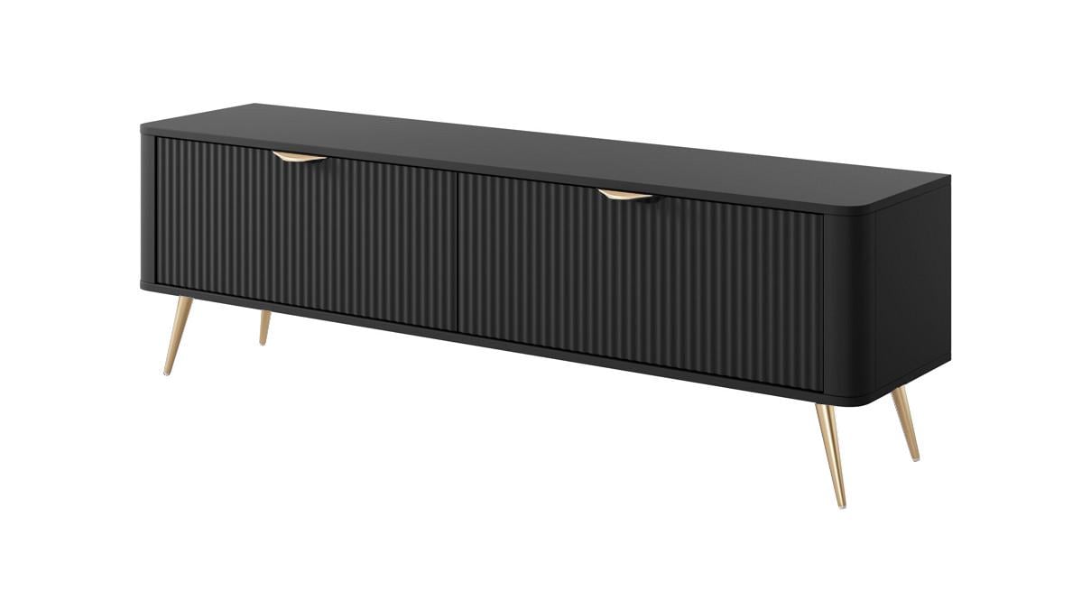 Тумба під телевізор Perfect Home Lante 2D/163 2-дверна з золотими ніжками Чорний (PFH-091194)