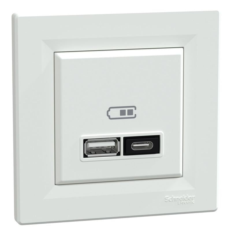 Розетка USB Schneider Electric Asfora тип А+С 21W 3A Белый ABS (EPH2700521)