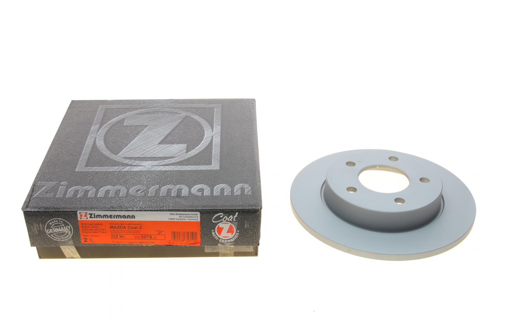 Диск тормозной задний ZIMMERMANN для Mazda 3 1.3-2.2 MZR 04-14 265x11 мм (370.3078.20)