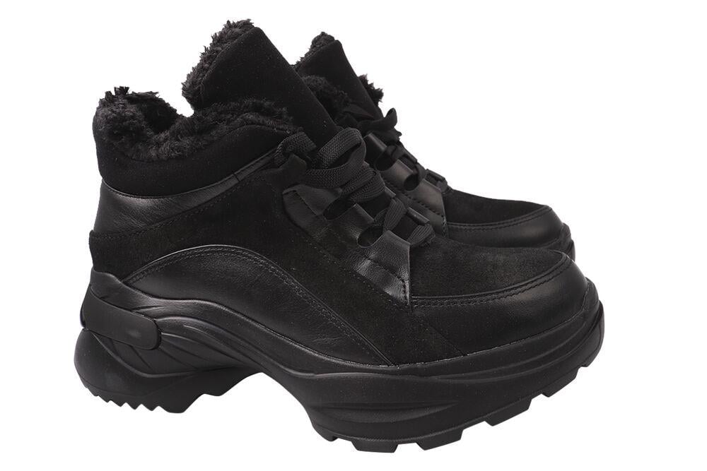 Кросівки жіночі Maxus зі шкіри на шнурівці на платформі р. 38 Чорний (67-21ZK)