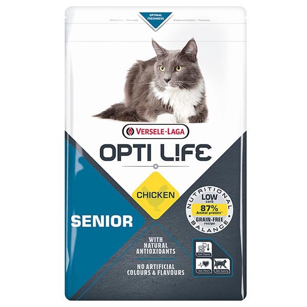 Корм сухой беззерновой суперпремиум для пожилых котов Opti Life Senior курица 1 кг