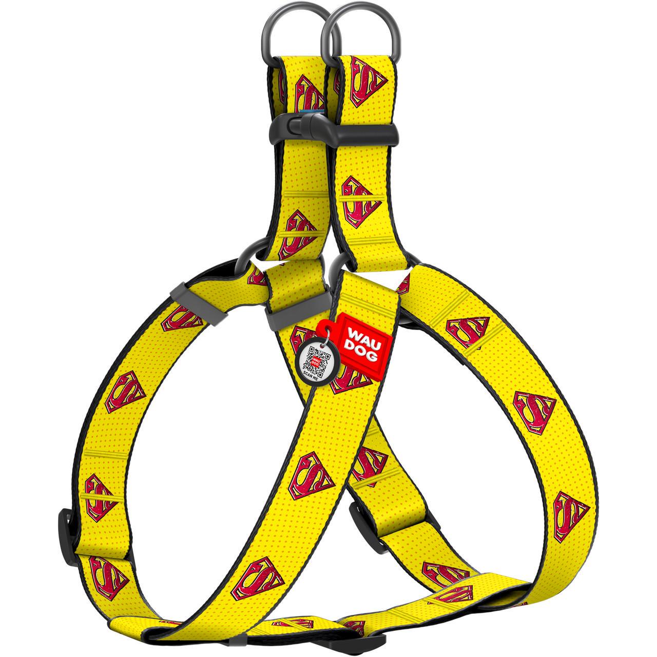 Шлей для собак Waudog Nylon с QR паспортом Супермен 2 пластиковый фастекс XL (324-2014)