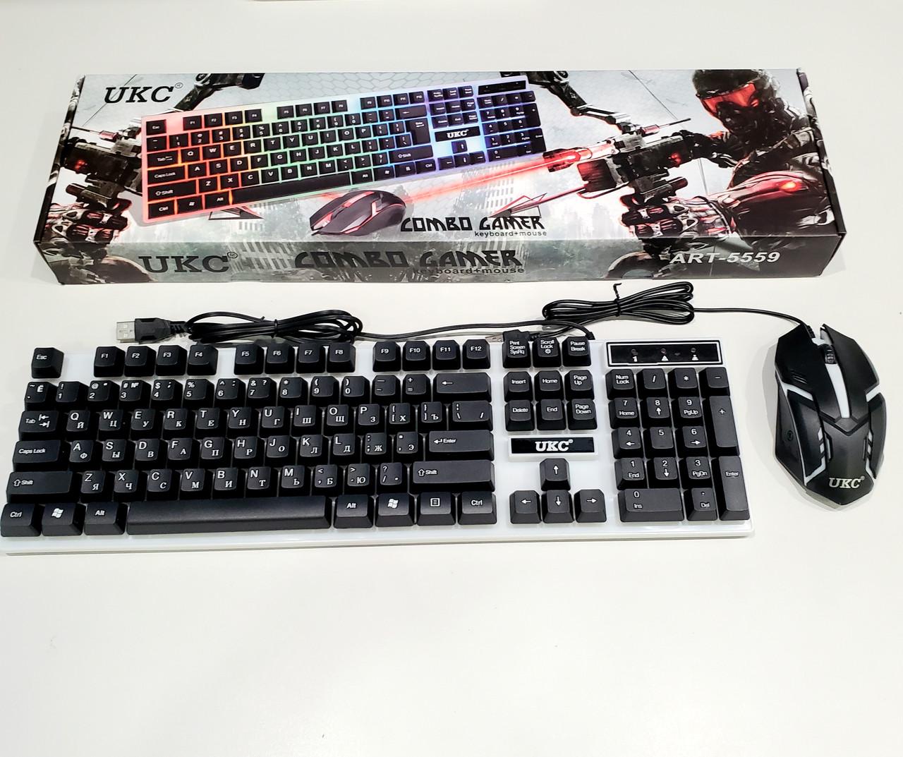 Провідна ігрова клавіатура UKC Combo Gamer 5559 з мишкою та яскравим LED підсвічуванням